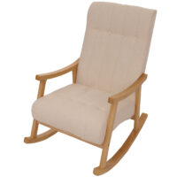 Schaukelstuhl Relaxsessel Holz Bouclé beige Gestell natur