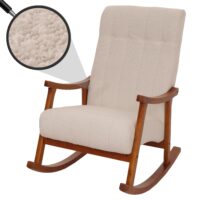Schaukelstuhl Relaxsessel Holz Bouclé beige Gestell Walnuss-Optik