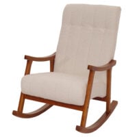 Schaukelstuhl Relaxsessel Holz Bouclé beige Gestell Walnuss-Optik