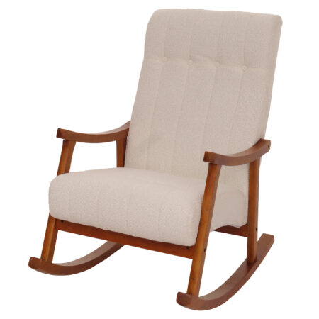 Schaukelstuhl Relaxsessel Holz Bouclé beige Gestell Walnuss-Optik