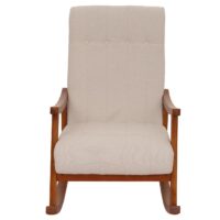 Schaukelstuhl Relaxsessel Holz Bouclé beige Gestell Walnuss-Optik