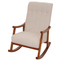 Schaukelstuhl Relaxsessel Holz Bouclé beige Gestell Walnuss-Optik