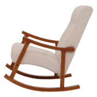 Schaukelstuhl Relaxsessel Holz Bouclé beige Gestell Walnuss-Optik