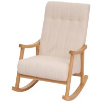 Schaukelstuhl Relaxsessel Holz Bouclé creme Gestell natur