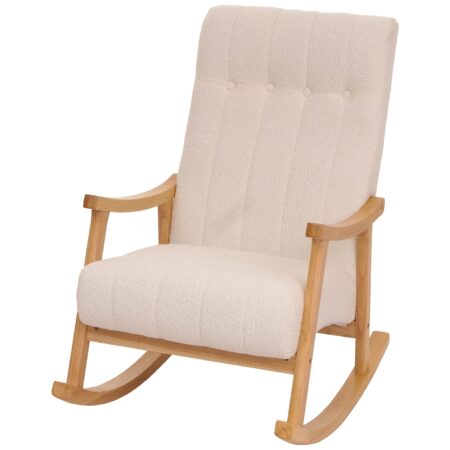 Schaukelstuhl Relaxsessel Holz Bouclé creme Gestell natur
