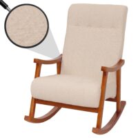 Schaukelstuhl Relaxsessel Holz Bouclé creme Gestell Walnuss-Optik