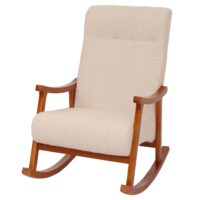 Schaukelstuhl Relaxsessel Holz Bouclé creme Gestell Walnuss-Optik
