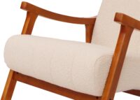 Schaukelstuhl Relaxsessel Holz Bouclé creme Gestell Walnuss-Optik