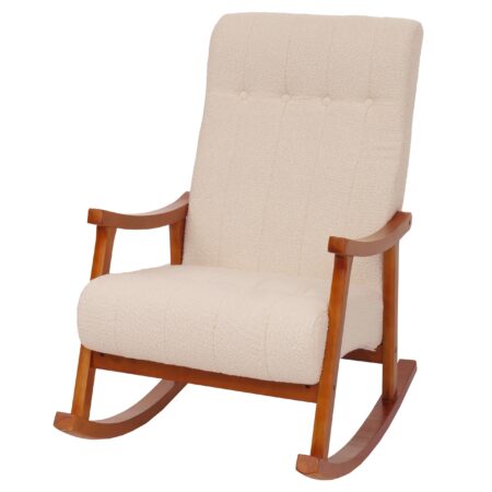 Schaukelstuhl Relaxsessel Holz Bouclé creme Gestell Walnuss-Optik