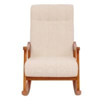 Schaukelstuhl Relaxsessel Holz Bouclé creme Gestell Walnuss-Optik
