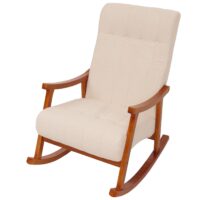 Schaukelstuhl Relaxsessel Holz Bouclé creme Gestell Walnuss-Optik