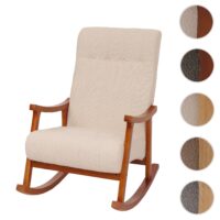 Schaukelstuhl Relaxsessel Holz Bouclé creme Gestell Walnuss-Optik