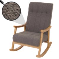 Schaukelstuhl Relaxsessel Holz Bouclé dunkelgrau Gestell natur