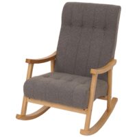 Schaukelstuhl Relaxsessel Holz Bouclé dunkelgrau Gestell natur