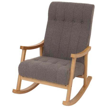 Schaukelstuhl Relaxsessel Holz Bouclé dunkelgrau Gestell natur