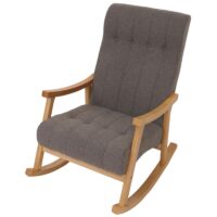 Schaukelstuhl Relaxsessel Holz Bouclé dunkelgrau Gestell natur