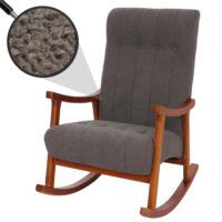 Schaukelstuhl Relaxsessel Holz Bouclé dunkelgrau Gestell Walnuss-Optik