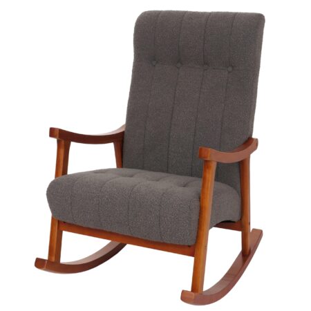 Schaukelstuhl Relaxsessel Holz Bouclé dunkelgrau Gestell Walnuss-Optik