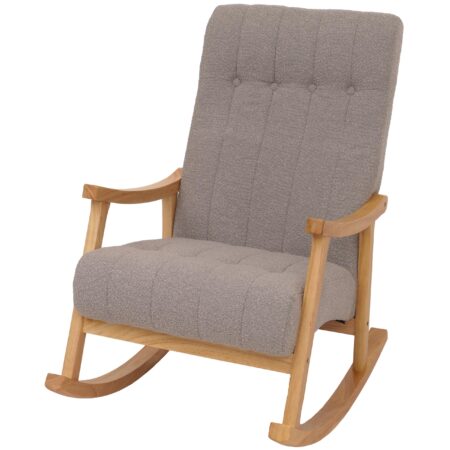 Schaukelstuhl Relaxsessel Holz Bouclé grau Gestell natur