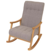 Schaukelstuhl Relaxsessel Holz Bouclé grau Gestell natur