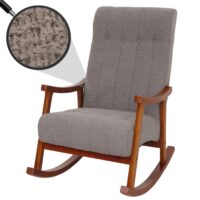 Schaukelstuhl Relaxsessel Holz Bouclé grau Gestell Walnuss-Optik