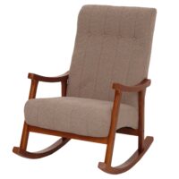 Schaukelstuhl Relaxsessel Holz Bouclé taupe Gestell Walnuss-Optik