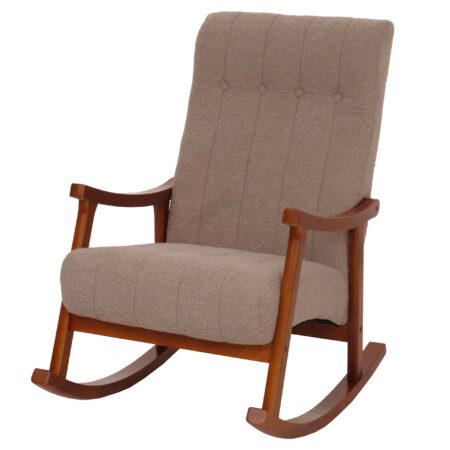Schaukelstuhl Relaxsessel Holz Bouclé taupe Gestell Walnuss-Optik