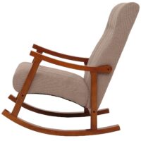 Schaukelstuhl Relaxsessel Holz Bouclé taupe Gestell Walnuss-Optik