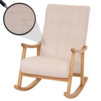 Schaukelstuhl Relaxsessel Holz Chenille creme Gestell natur