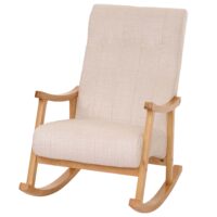 Schaukelstuhl Relaxsessel Holz Chenille creme Gestell natur