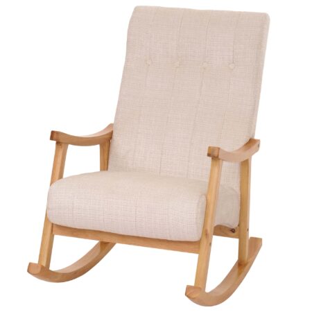 Schaukelstuhl Relaxsessel Holz Chenille creme Gestell natur