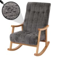 Schaukelstuhl Relaxsessel Holz Chenille dunkelgrau Gestell natur
