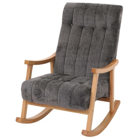 Schaukelstuhl Relaxsessel Holz Chenille dunkelgrau Gestell natur