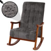 Schaukelstuhl Relaxsessel Holz Chenille dunkelgrau Gestell Walnuss-Optik