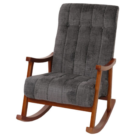 Schaukelstuhl Relaxsessel Holz Chenille dunkelgrau Gestell Walnuss-Optik