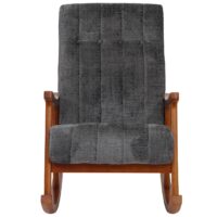 Schaukelstuhl Relaxsessel Holz Chenille dunkelgrau Gestell Walnuss-Optik