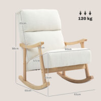 Schaukelstuhl ergonomisch für Wohnzimmer 120kg Samtoptik cremeweiss