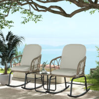Schaukelstuhlset Rattan wetterfest Boho für Balkon Garten Creme