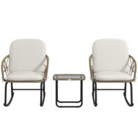 Schaukelstuhlset Rattan wetterfest Boho für Balkon Garten Creme