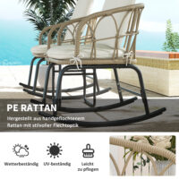 Schaukelstuhlset Rattan wetterfest Boho für Balkon Garten Creme