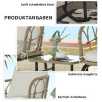 Schaukelstuhlset Rattan wetterfest Boho für Balkon Garten Creme