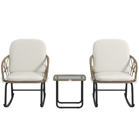 Schaukelstuhlset Rattan wetterfest Boho für Balkon Garten Creme