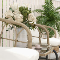 Schaukelstuhlset Rattan wetterfest Boho für Balkon Garten Creme