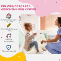Weisses Schaukeltier in Form eines magischen Einhorns mit Soundeffekten, perfekt für Kinder von 2-4 Jahren. Es bringt Fantasie und Bewegung ins Spielzimmer.