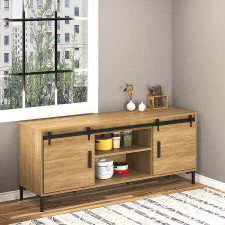 Schwarzer Schiebetürbeschlag für zwei Schiebetüren.