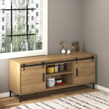 Komplettes schwarzes Schiebetürsystem für zwei Schiebetüren.