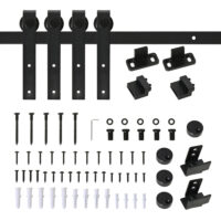 Komplettes schwarzes Schiebetürsystem für zwei Schiebetüren.