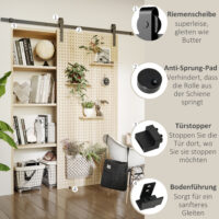 Schwarzes Schiebetürsystem aus robustem Kohlenstoffstahl, komplett für die Installation.
