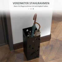 Schirmständer mit 4 Haken und Tropfschale aus Stahl schwarz