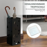 Schirmständer mit 4 Haken und Tropfschale aus Stahl schwarz